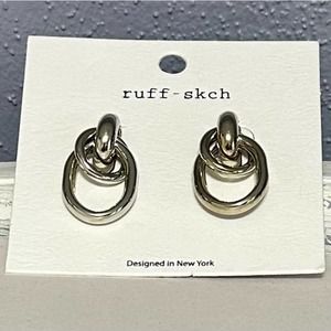 Silver Plated Double Ringed Pierced Earrings Designed In New York, NWT